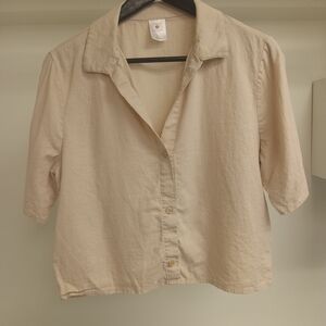 Shade & Shore Beige Button-Down Short Sleeve Shirt